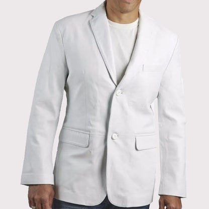 White Leather Celebrity Style Blazer for Men