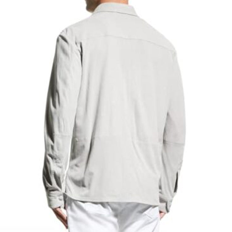 White Suede Genuine Leather Shirt Men's