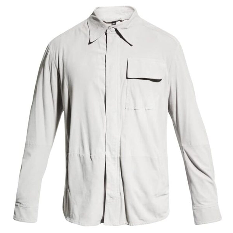 White Suede Genuine Leather Shirt Men's