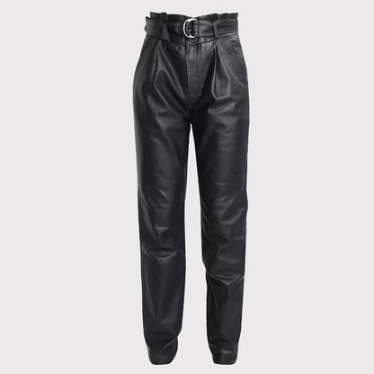 Genuine Black Leather Pants for Women