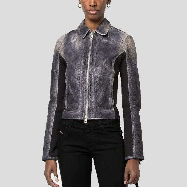 Women's Black Perforated Biker Jacket