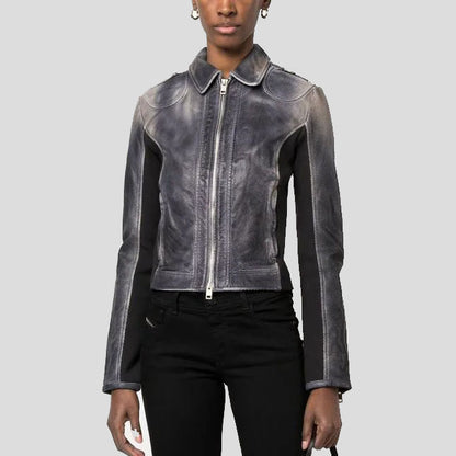 Women's Black Perforated Biker Jacket