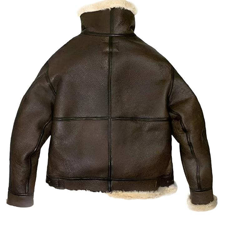 Women Brown Aviator Fur Shearling Leather Jacket