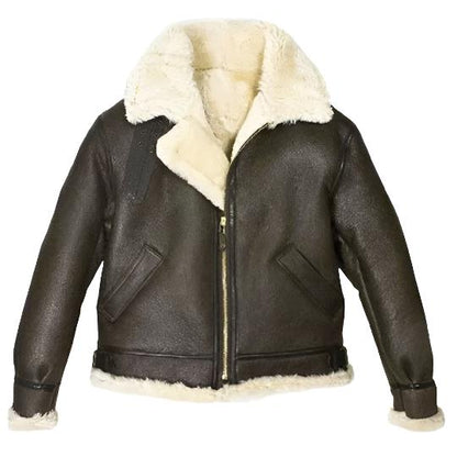 Women Brown Aviator Fur Shearling Leather Jacket