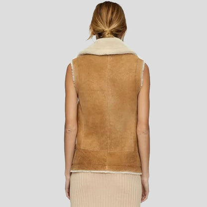 Women Brown B3 Bomber Shearling Aviator Vest | Sheepskin Vest