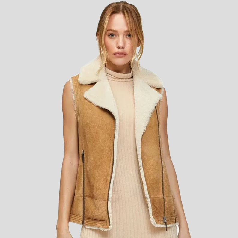 Women Brown B3 Bomber Shearling Aviator Vest