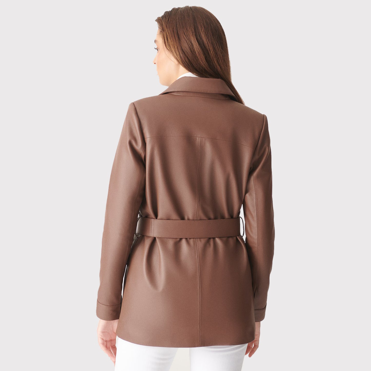 Brown Belted Leather Coat