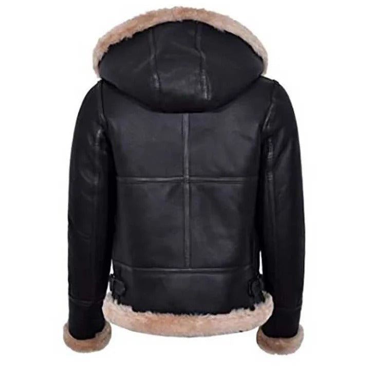 Women Hooded Flying Aviator Leather Jacket