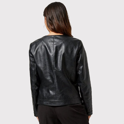 Women's Petite Black Leather Jacket