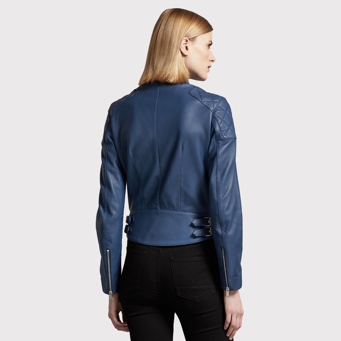 Women Royal Blue Leather Jacket