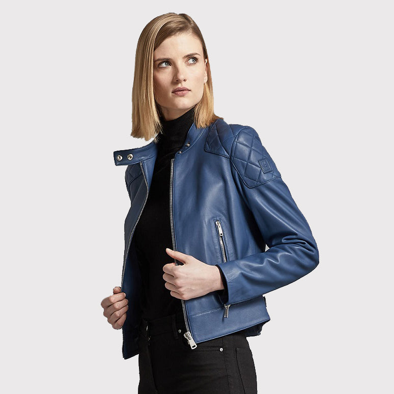 Women Royal Blue Leather Jacket