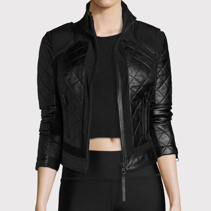 Women Stylish PU Bomber Leather Jacket - Black Bomber Jacket