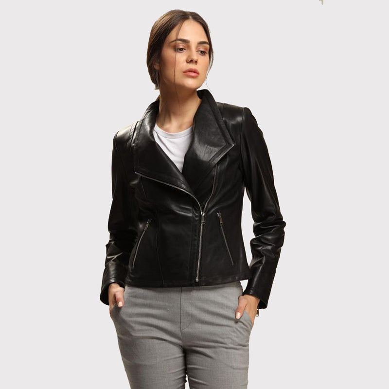 Women's Lambskin Leather Jacket in Absolute Black