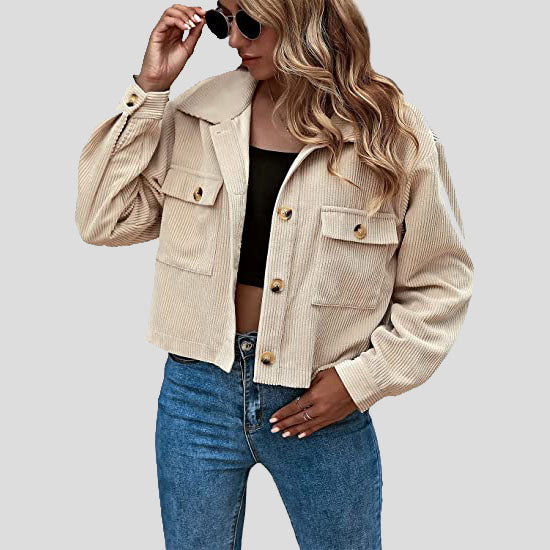 Women's Apricot Corduroy Jacket With Pockets