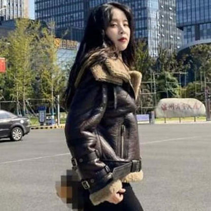 Women’s Double Collar Shearling B3 RAF Aviator Bomber Jacket