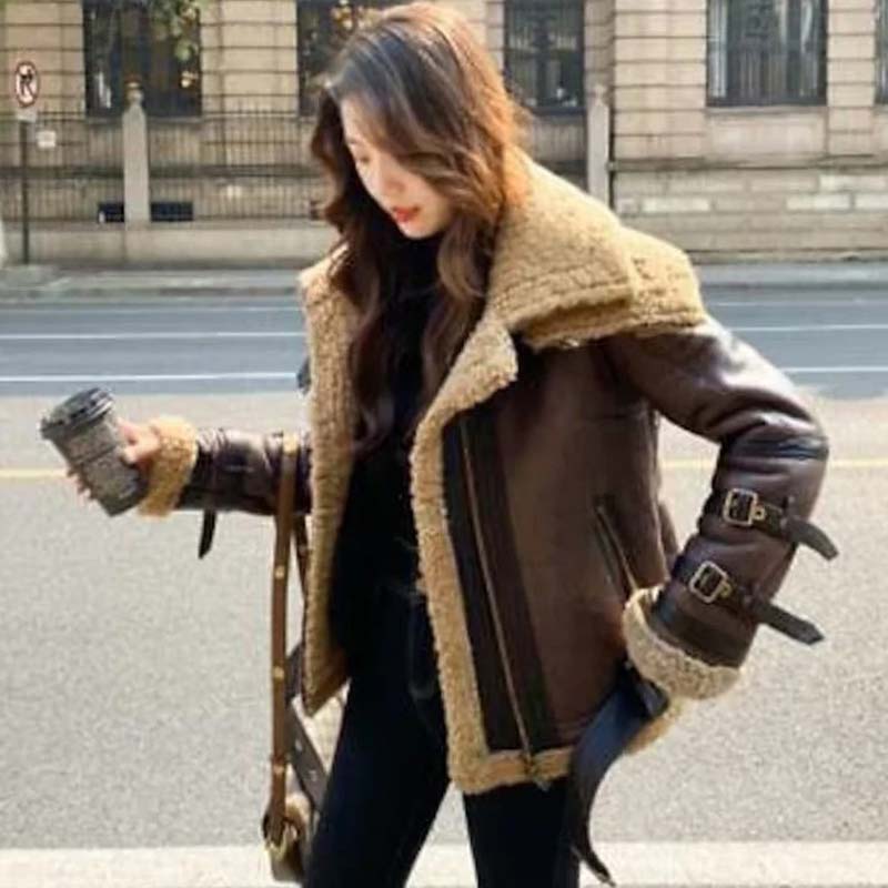 women’s B3 aviator shearling bomber jacket with double collar