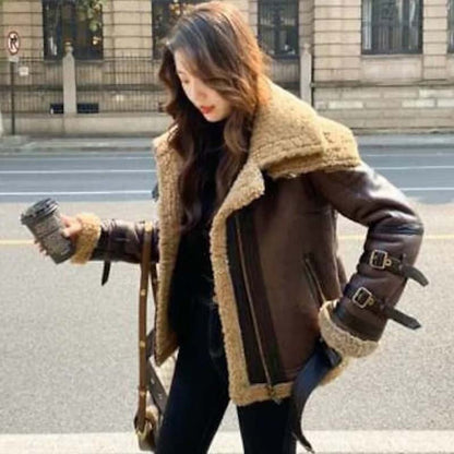 women’s B3 aviator shearling bomber jacket with double collar