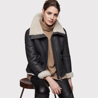 Women's Black Aviator Shearling Jacket