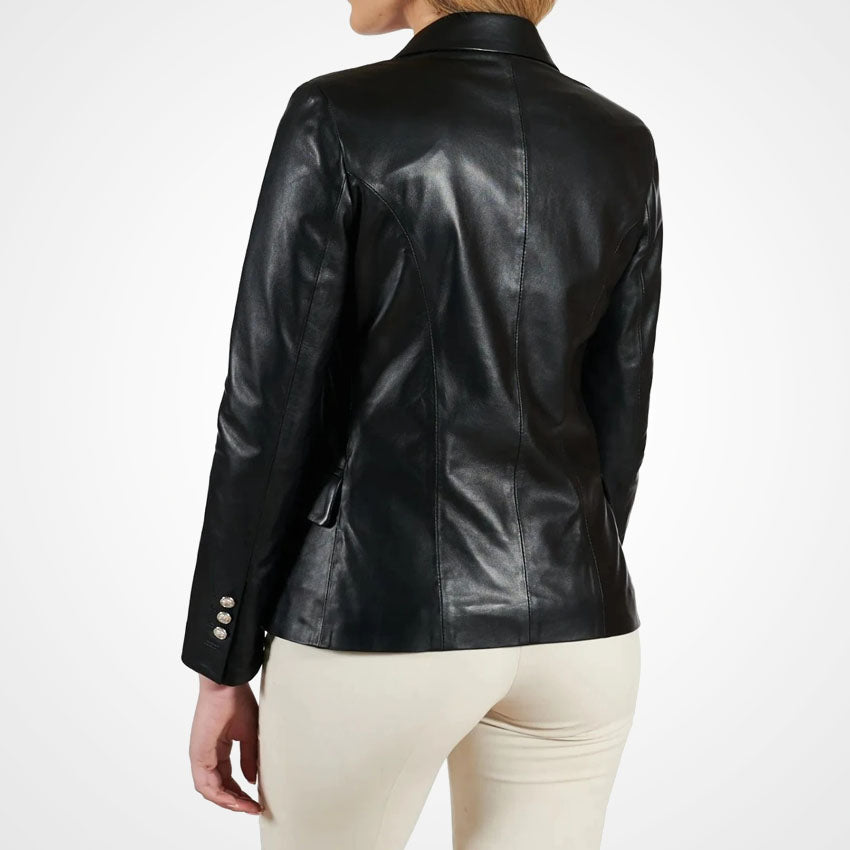 Women’s Black Double-Breasted Leather Coat