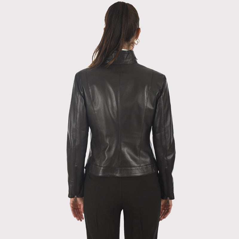 Women's Black Lambskin Biker Style Jacket
