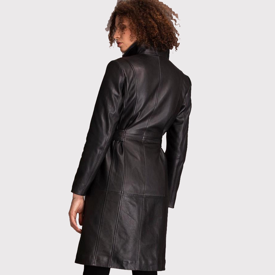 Women's Black Lambskin Leather Coat with Feminine Style