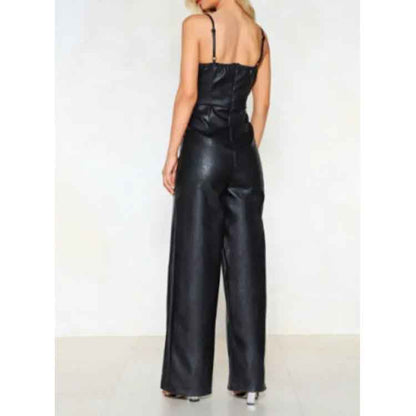 Women's Black Leather Full Length Jumpsuit - Bold and Timeless