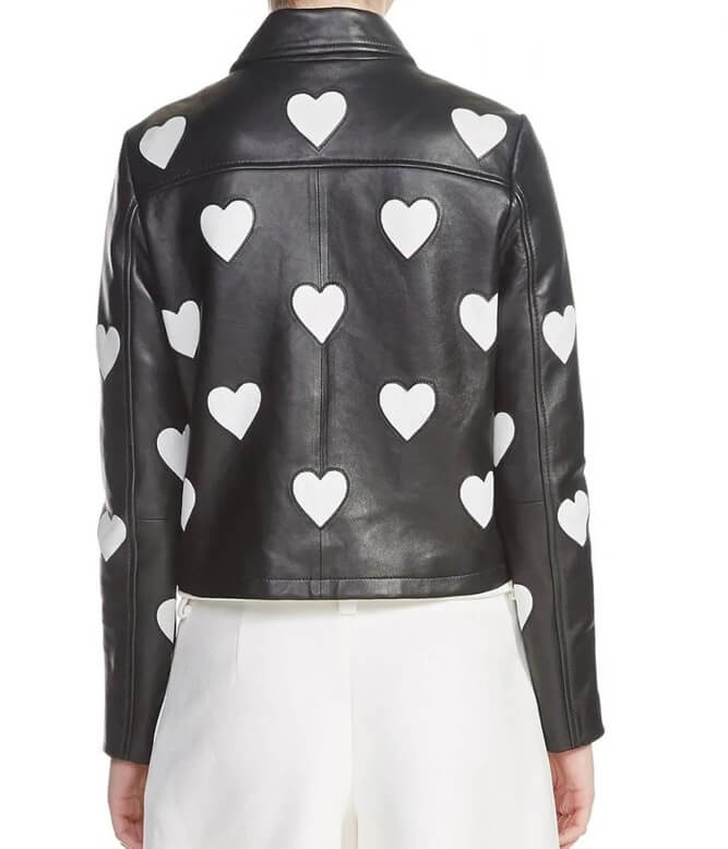 womens black leather jacket with heart