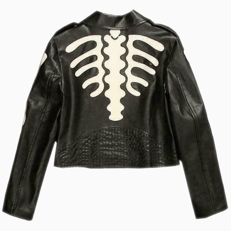 Women's Black Skeleton Leather Biker Jacket