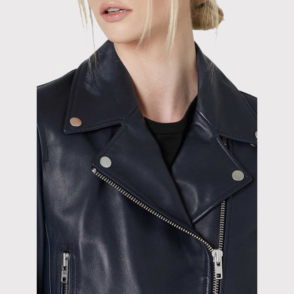 Women's Blue Lambskin Leather Jacket