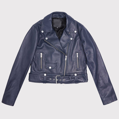 Women's Blue Lambskin Leather Jacket