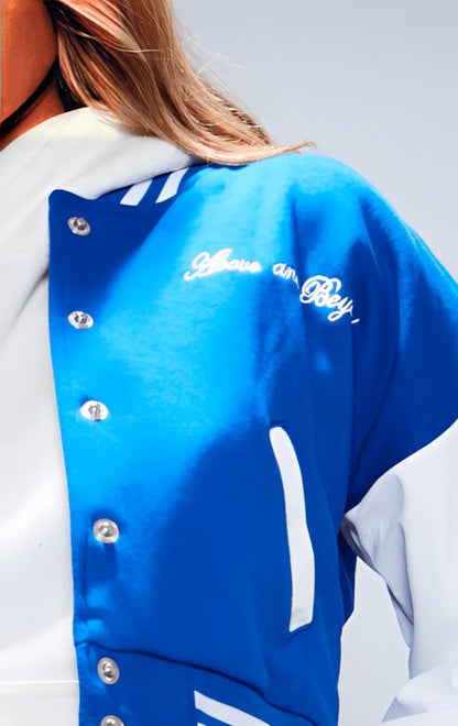 Women's Blue Varsity Leather Bomber Jacket