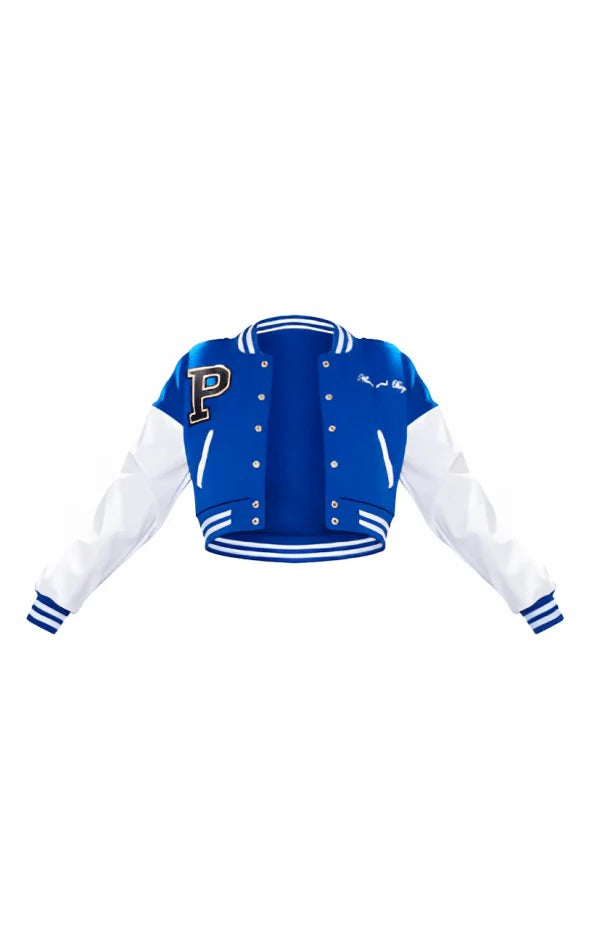 Women's Blue Varsity Leather Bomber Jacket