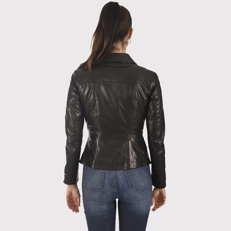 Women's Bright Black Lambskin Leather Jacket