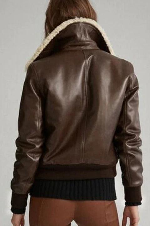 Women's Brown Aviator Sherpa Leather Jacket