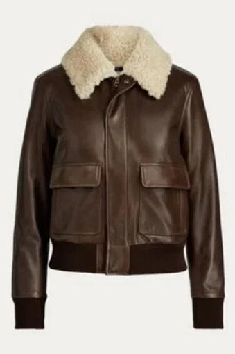 Women's Brown Aviator Sherpa Leather Jacket