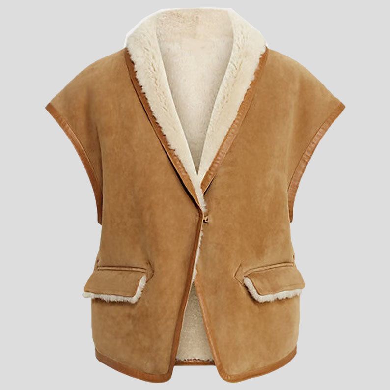 Women's Brown B3 Bomber Vintage Suede Shearling Vest