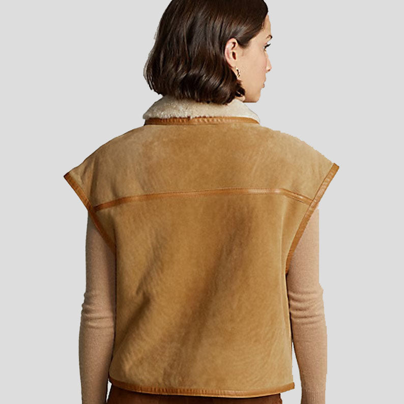 Women's Brown B3 Bomber Vintage Suede Shearling Vest