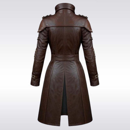 Women’s Brown Studded Faux Leather Trench Coat
