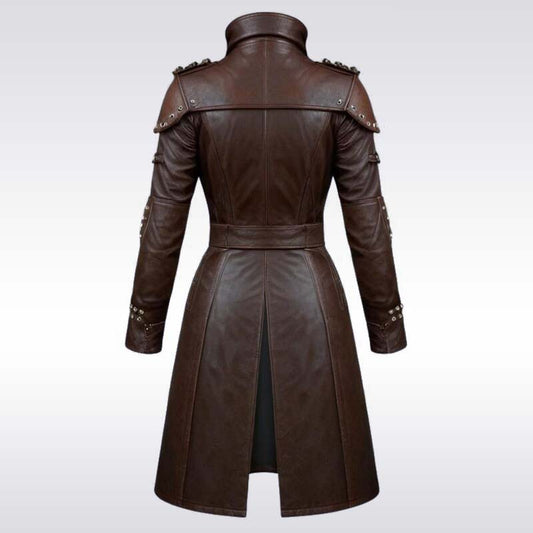 Women’s Brown Studded Faux Leather Trench Coat