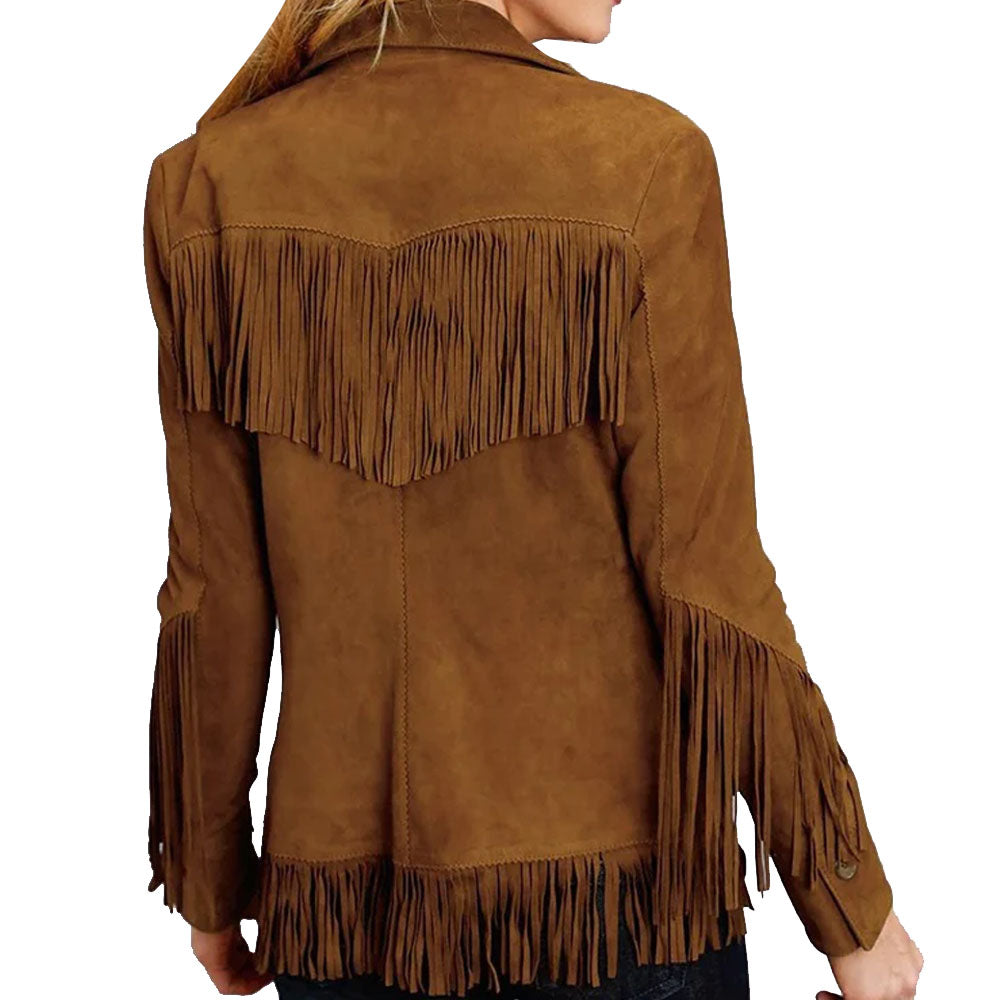 Women's Brown Suede Leather Fringe Jacket
