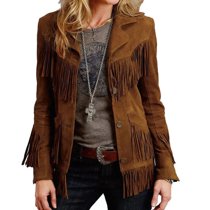 Women's Brown Suede Leather Fringe Jacket