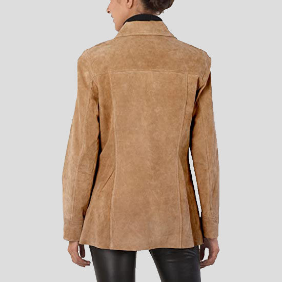 Women's Brown Suede Leather Car Coat