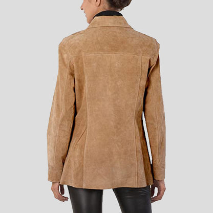Women's Brown Suede Leather Car Coat