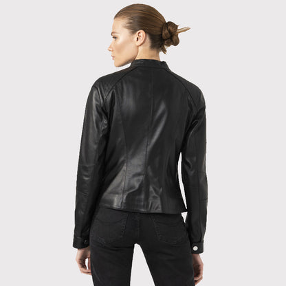 Women's Casual Black Leather Biker Jacket - Motorcycle Jacket
