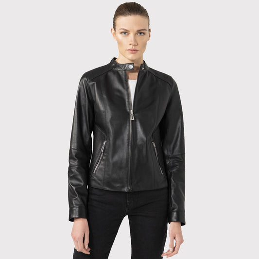 Women's Casual Black Leather Biker Jacket - Motorcycle Jacket