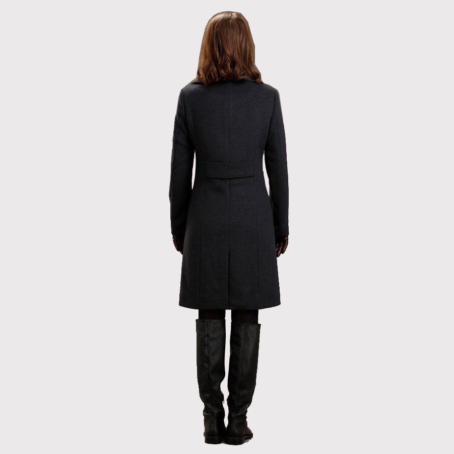 Women's Charcoal Wool Coat with Double Collar Style