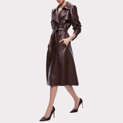 Women's Chocolate Brown Leather Trench Coat