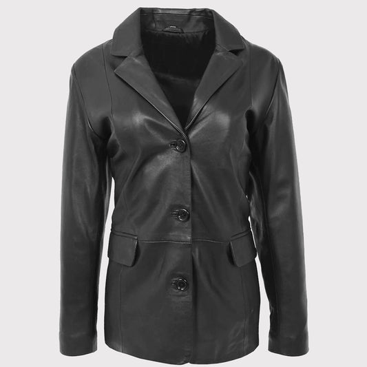 Classic Black Leather Blazer for Women
