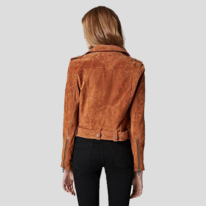 Women's Cropped Suede Leather Motorcycle Jacket