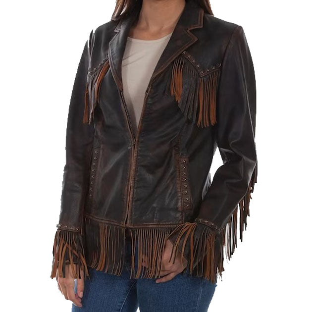 Women's Dark Brown Leather Fringe Jacket